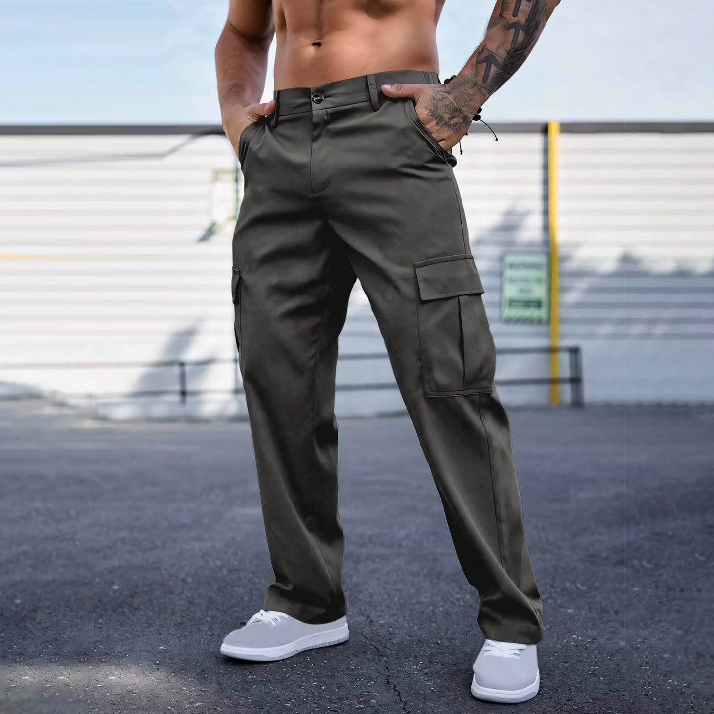 Men's Casual Loose Fit Cargo Pants – Breathable Durable Fashion Workwear Trousers