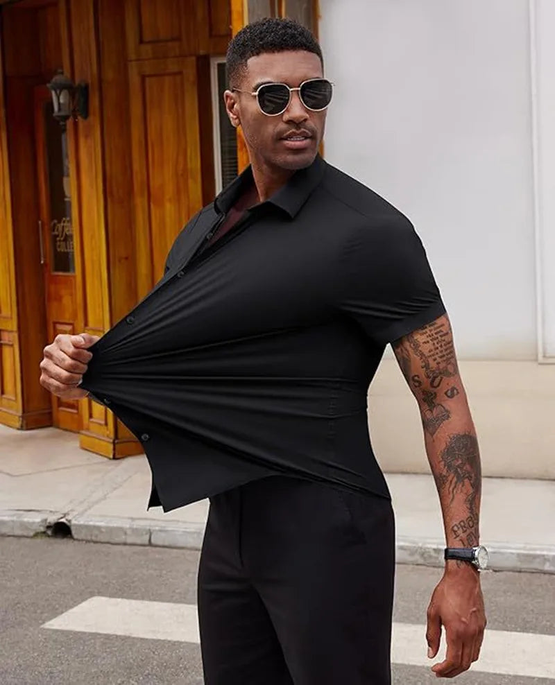High Quality Summer Business Shirts For Men | Short Sleeve, Wrinkle Free, Stretch Fit Office Dress Shirt
