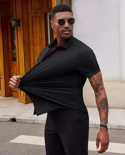 High Quality Summer Business Shirts For Men | Short Sleeve, Wrinkle Free, Stretch Fit Office Dress Shirt
