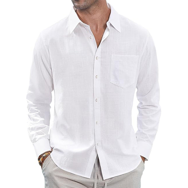 Classic Long Sleeve Linen Shirt - Men's Casual Button-Down