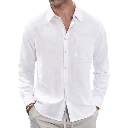 Classic Long Sleeve Linen Shirt - Men's Casual Button-Down