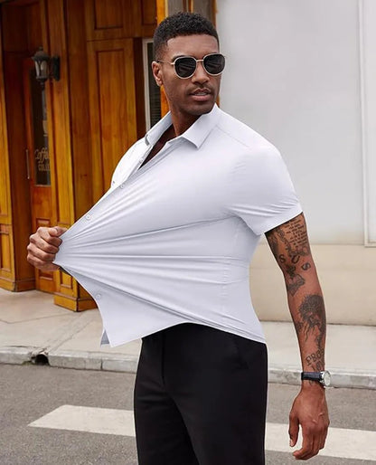 High Quality Summer Business Shirts For Men | Short Sleeve, Wrinkle Free, Stretch Fit Office Dress Shirt