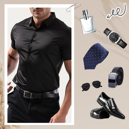 High Quality Summer Business Shirts For Men | Short Sleeve, Wrinkle Free, Stretch Fit Office Dress Shirt