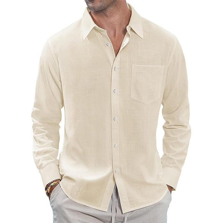 Classic Long Sleeve Linen Shirt - Men's Casual Button-Down