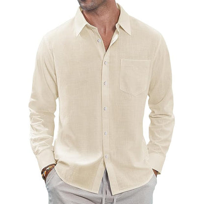 Classic Long Sleeve Linen Shirt - Men's Casual Button-Down