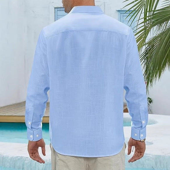 Classic Long Sleeve Linen Shirt - Men's Casual Button-Down
