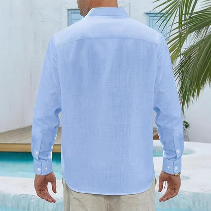 Classic Long Sleeve Linen Shirt - Men's Casual Button-Down