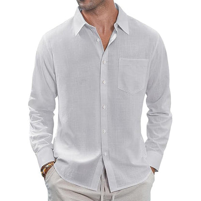 Classic Long Sleeve Linen Shirt - Men's Casual Button-Down