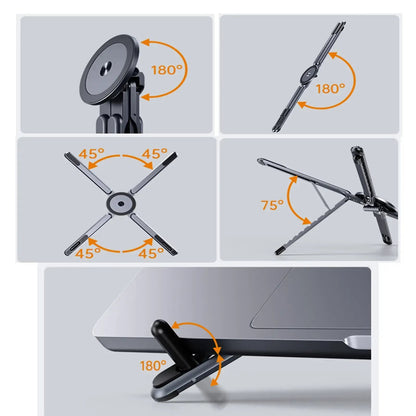 Laptop Stand for Desk, Foldable Aluminum Alloy Magnetic Notebook Riser Mount,Adjustable Height Ventilated Cooling Computer Cooling Holder,Multi-functional Stand for Laptop,Tablet and Phone