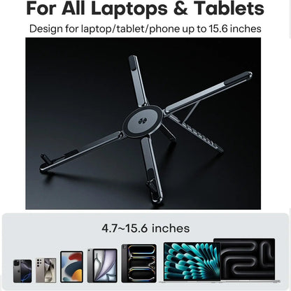 Laptop Stand for Desk, Foldable Aluminum Alloy Magnetic Notebook Riser Mount,Adjustable Height Ventilated Cooling Computer Cooling Holder,Multi-functional Stand for Laptop,Tablet and Phone