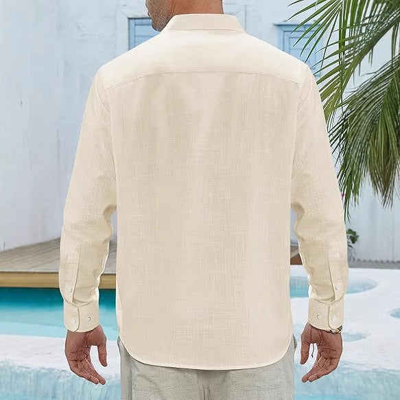 Classic Long Sleeve Linen Shirt - Men's Casual Button-Down