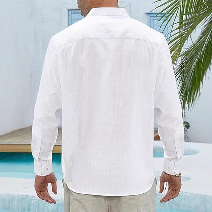Classic Long Sleeve Linen Shirt - Men's Casual Button-Down