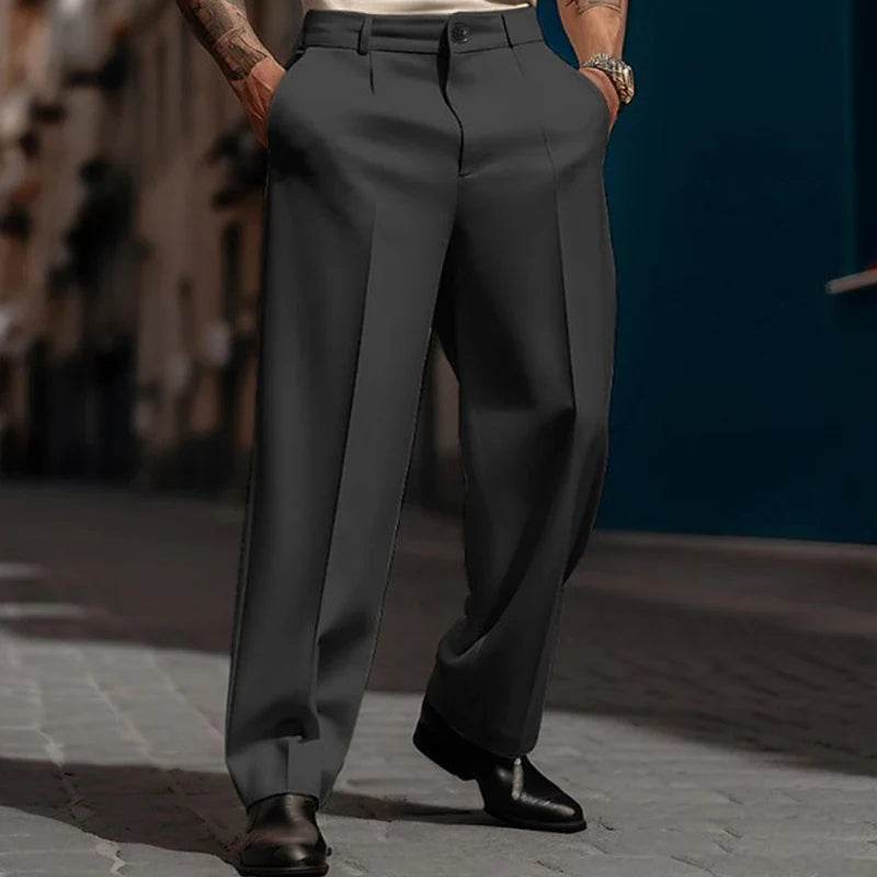 Men’s Casual Pleated Wide-Leg Pants