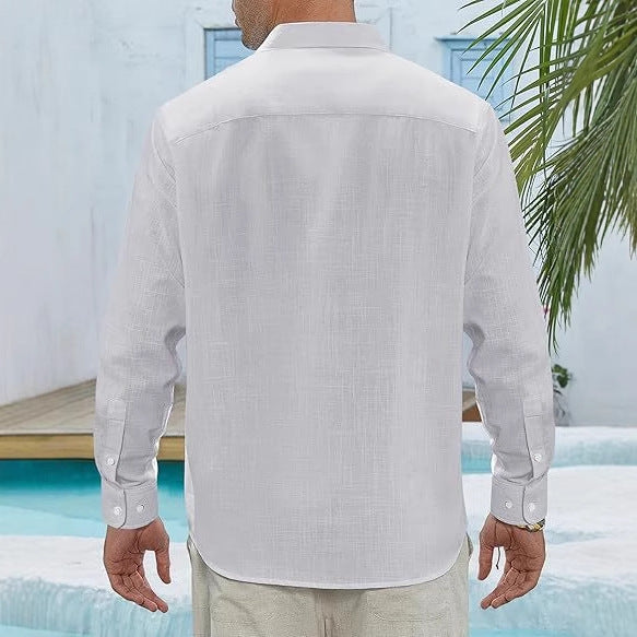 Classic Long Sleeve Linen Shirt - Men's Casual Button-Down