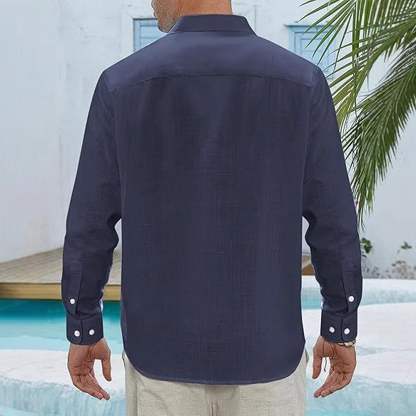 Classic Long Sleeve Linen Shirt - Men's Casual Button-Down