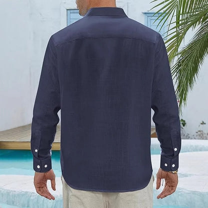 Classic Long Sleeve Linen Shirt - Men's Casual Button-Down