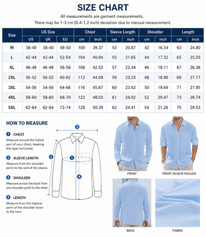 Classic Long Sleeve Linen Shirt - Men's Casual Button-Down