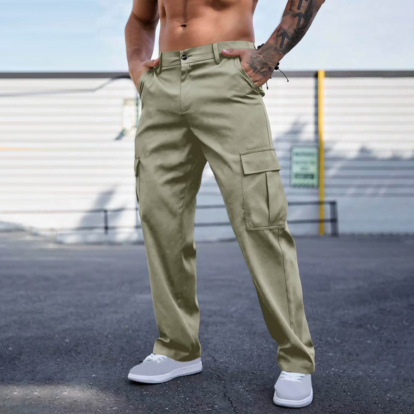 Men's Casual Loose Fit Cargo Pants – Breathable Durable Fashion Workwear Trousers