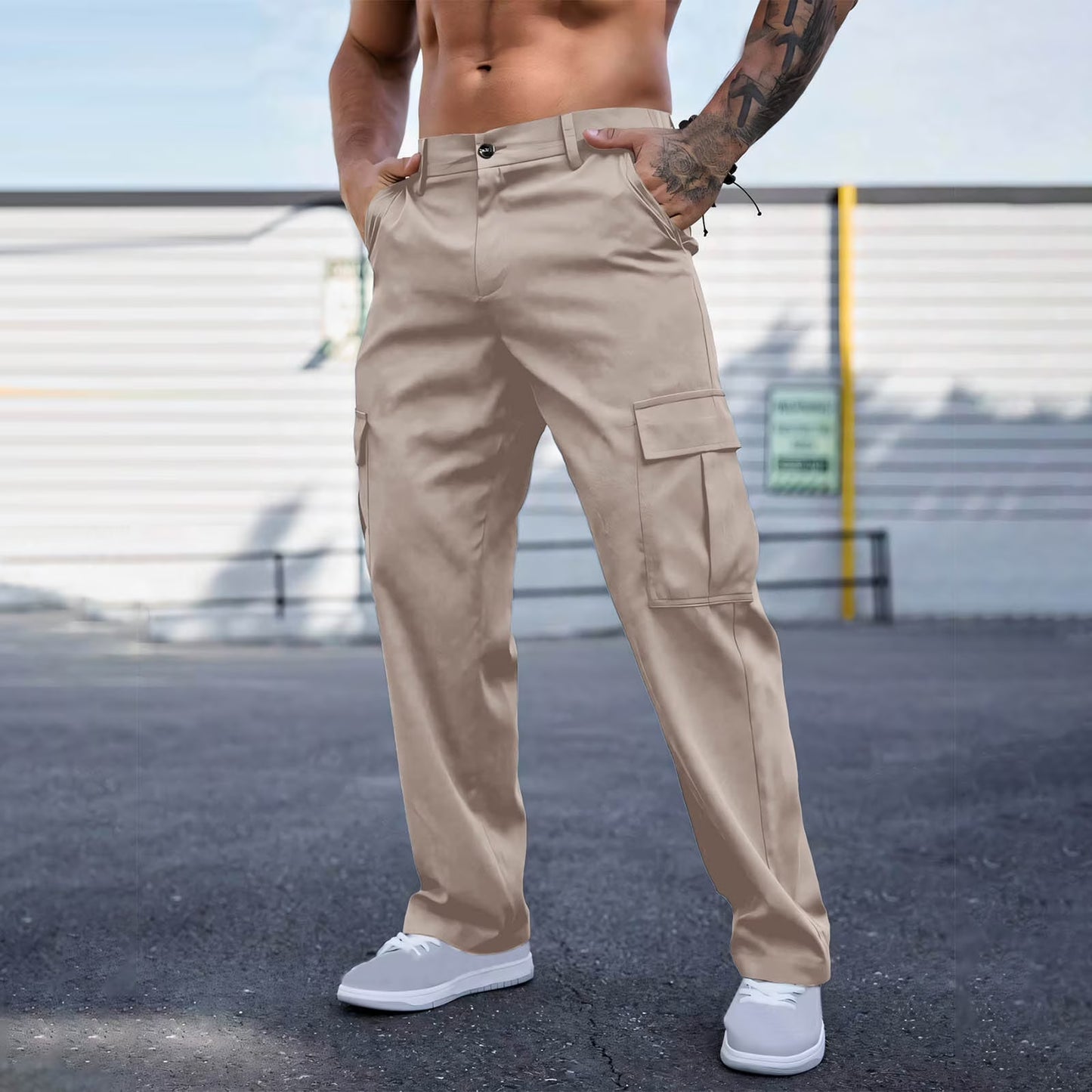 Men's Casual Loose Fit Cargo Pants – Breathable Durable Fashion Workwear Trousers