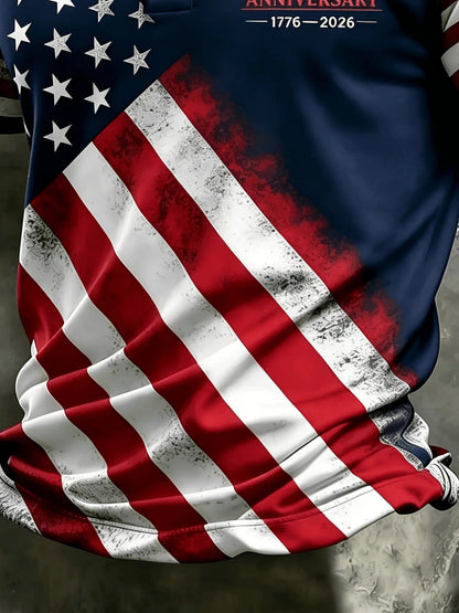 Patriotic American Flag Polo Shirt for Men, 250th Anniversary 1776-2026
