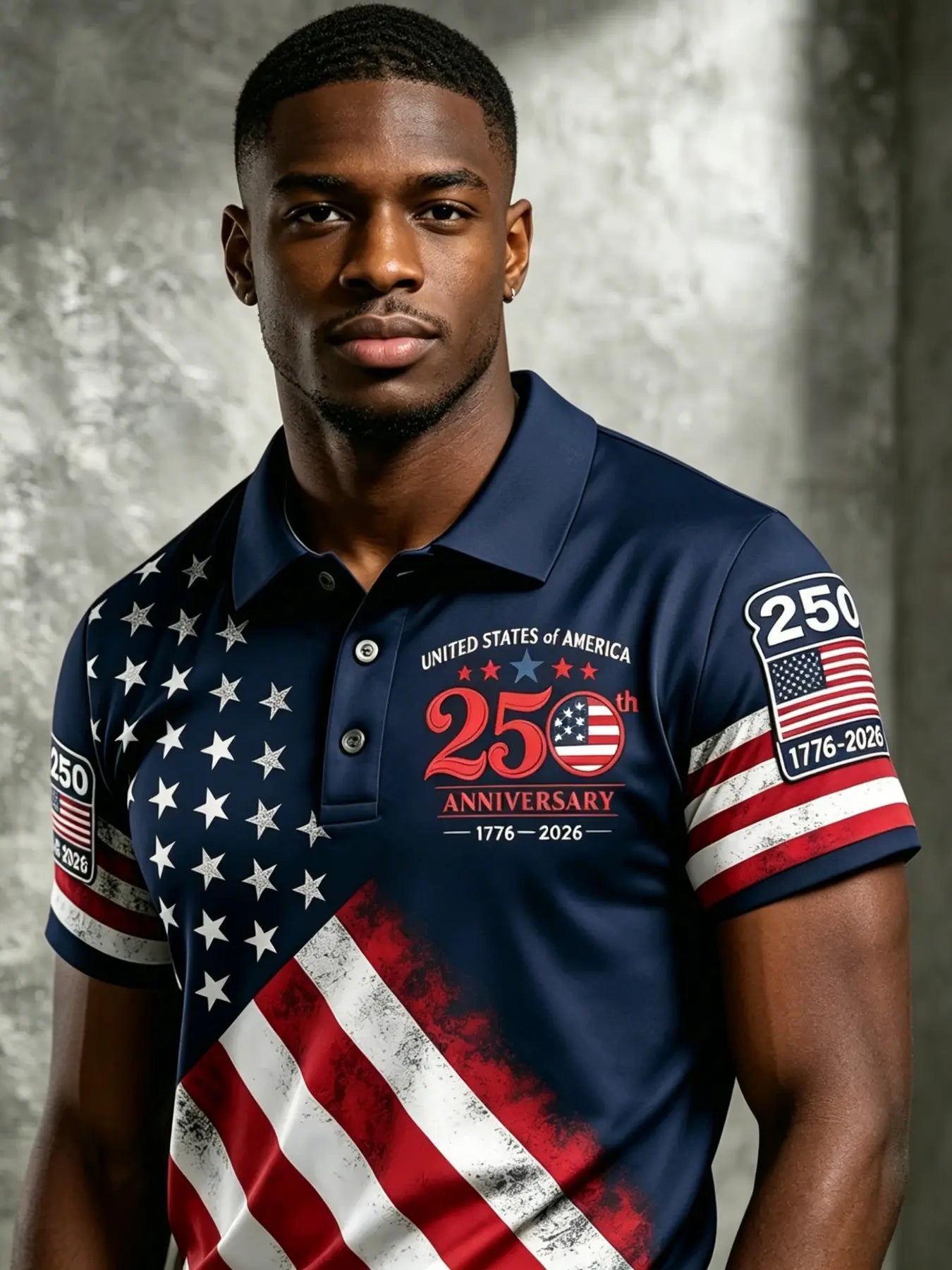 Patriotic American Flag Polo Shirt for Men, 250th Anniversary 1776-2026