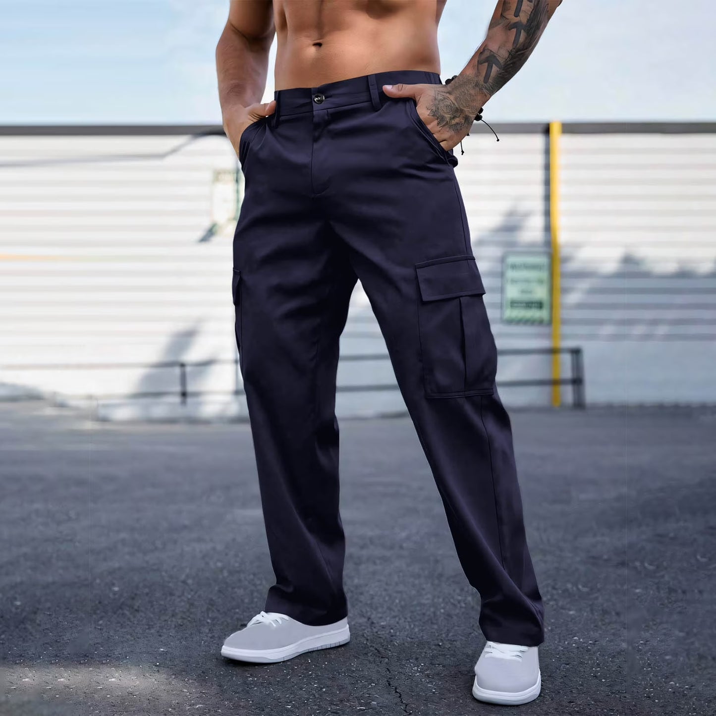 Men's Casual Loose Fit Cargo Pants – Breathable Durable Fashion Workwear Trousers
