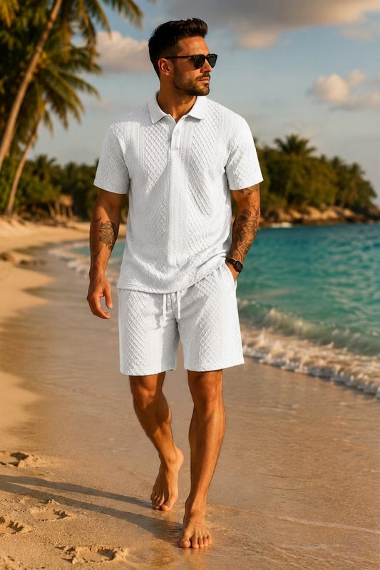 💪2026Men's💥Classic Jacquard Knit Polo Set