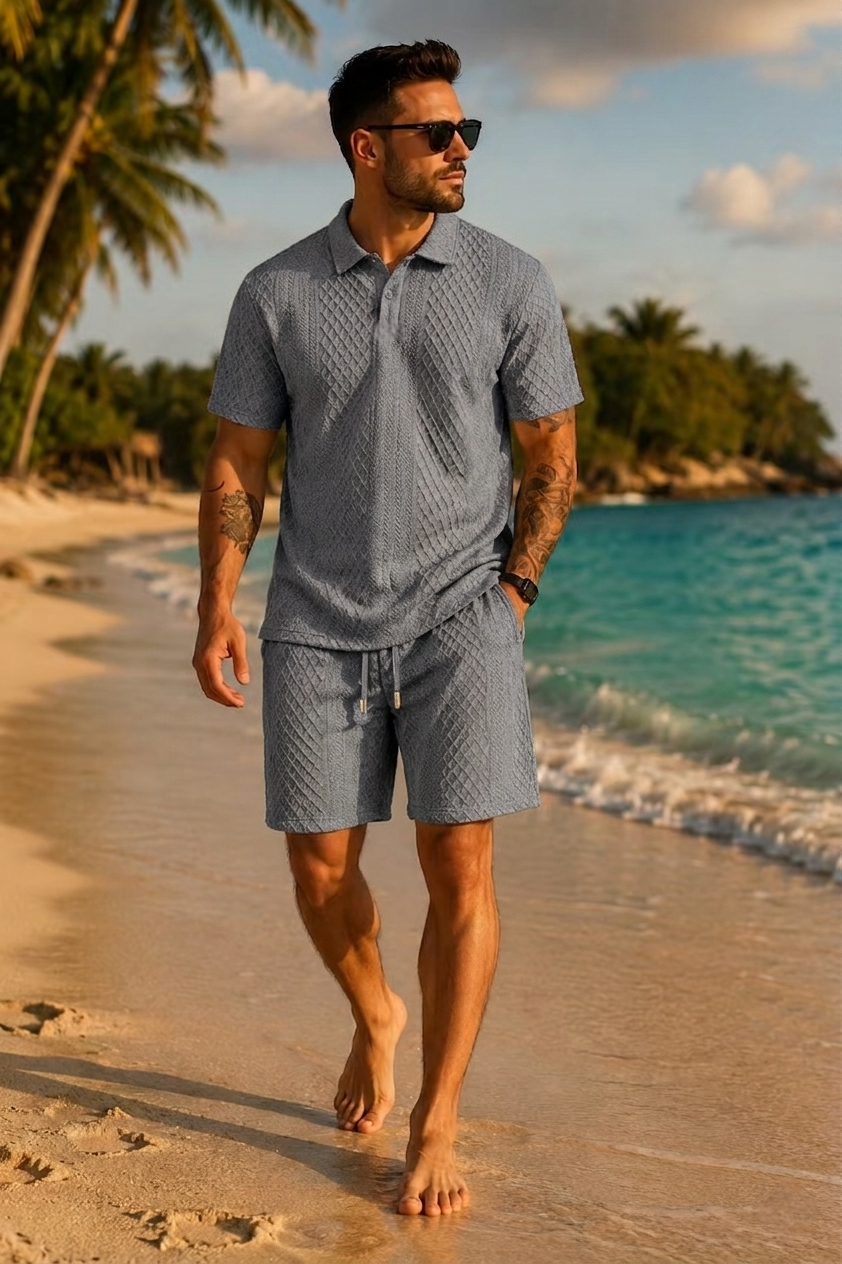 💪2026Men's💥Classic Jacquard Knit Polo Set